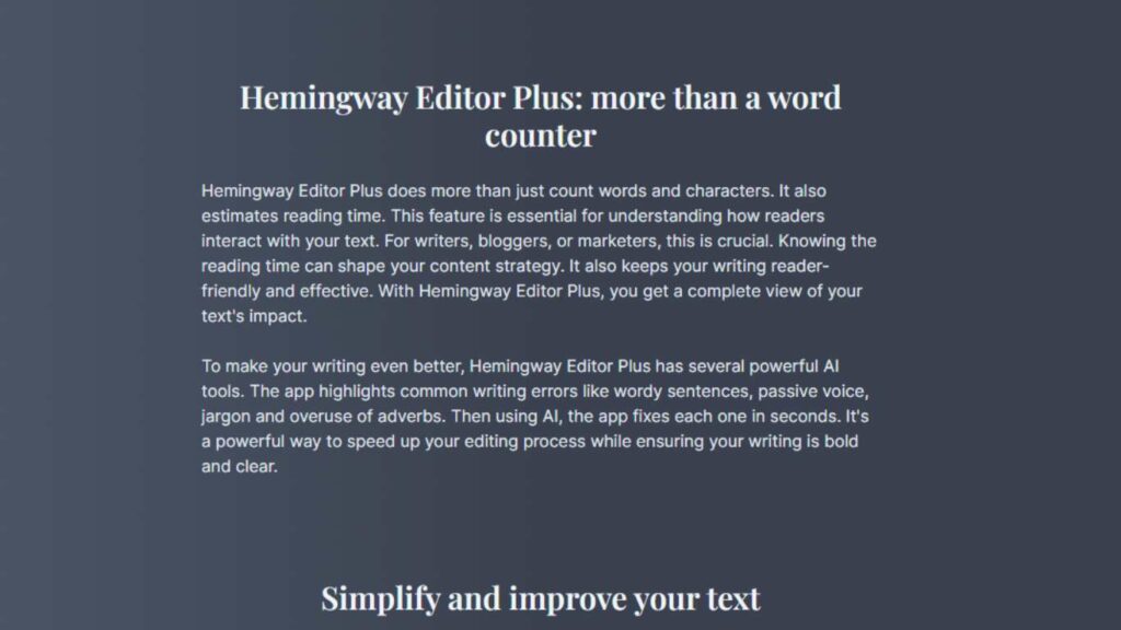 Hemingway Editor Plus: KI hilft, verständlichen Text zu schreiben.